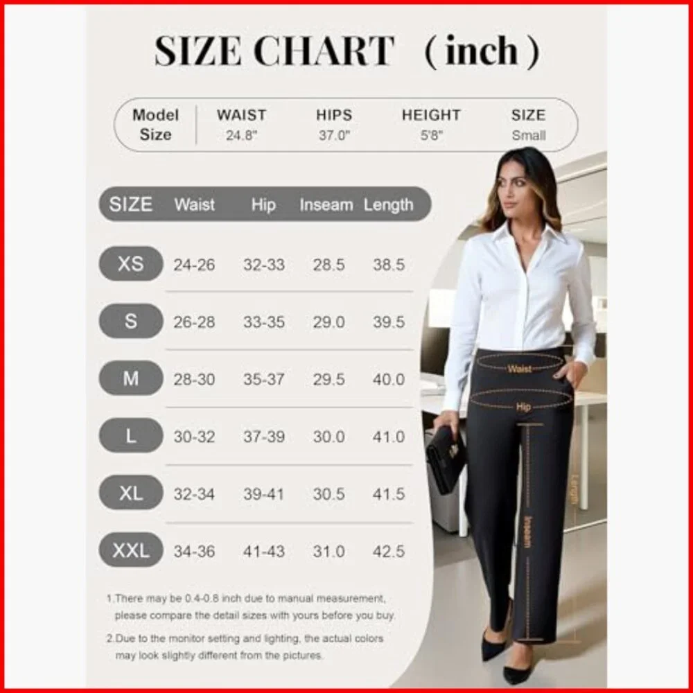 Stretchy Wide Leg Dress Pants Pull On Office Slacks with 4 Pockets - Picture 6 of 7